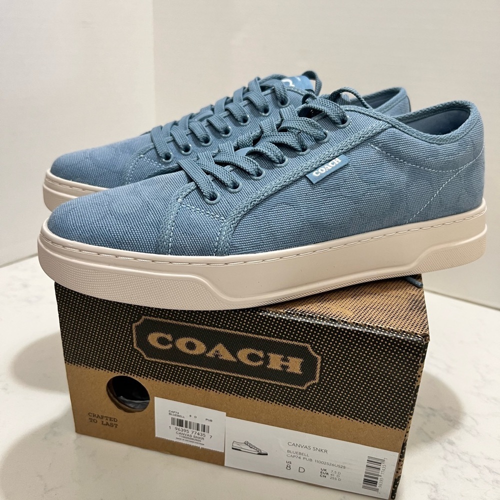 COACH MENS CANVAS BLUE SNEAKERS - Picture 4 of 13